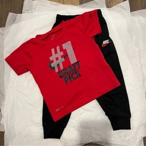 Nike Red and Black Draft Pick top and black jogger pants size 18 months